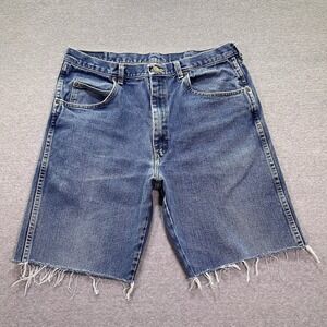 Wrangler Shorts Mens 35 (36 Tag) Blue Cutoffs Dad Jorts 10" Inseam Faded Denim